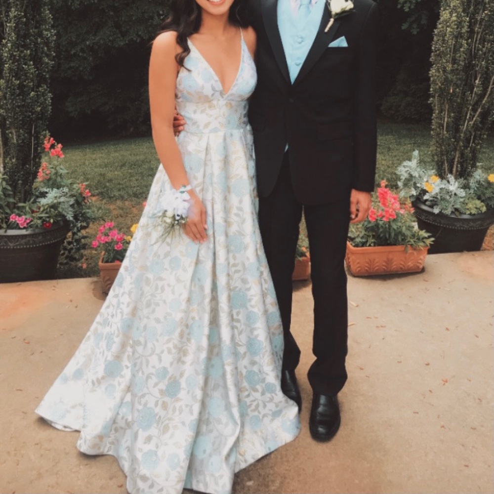 Gorgeous Blue, Gold, and Champagne Prom Dress